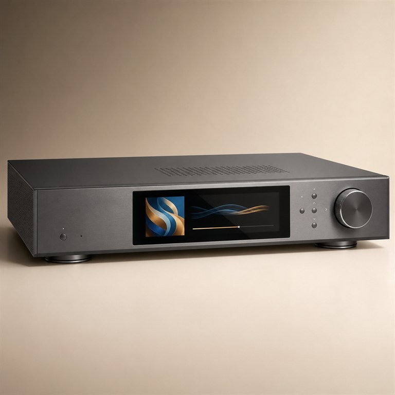 Slim high-end network music streamer with color display and precision control dial