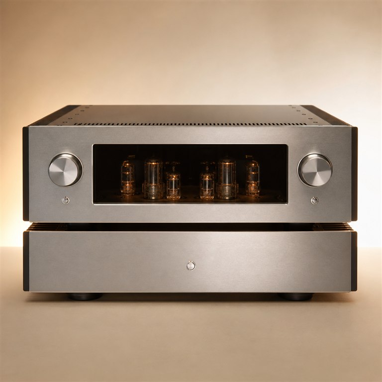 Representative two-chassis vacuum-tube line preamplifier with a separate power supply